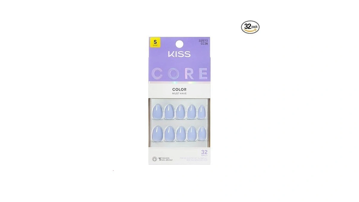 Kiss Core, Press On Nails, Nail Glue Included, 'flee', Blue,
