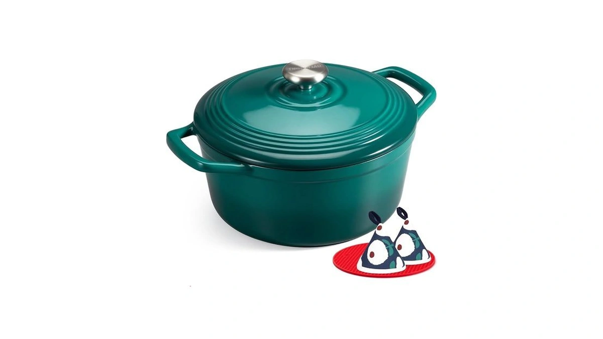 Overmont Enameled Cast Iron Dutch Oven - 5.5qt Pot With