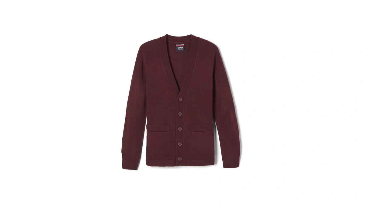French Toast Boys' Anti-pill V-neck Cardigan Sweater, Burgundy, S (6/7)