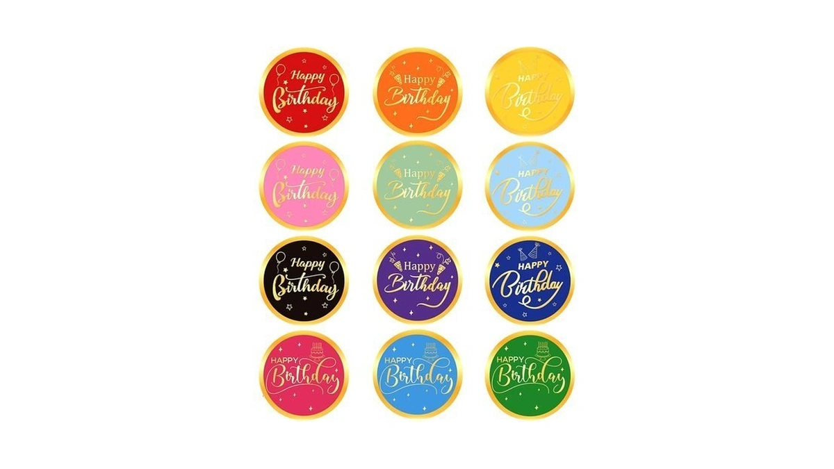 120 Pcs Happy Birthday Stickers, 2" Round Birthday Envelope Seals