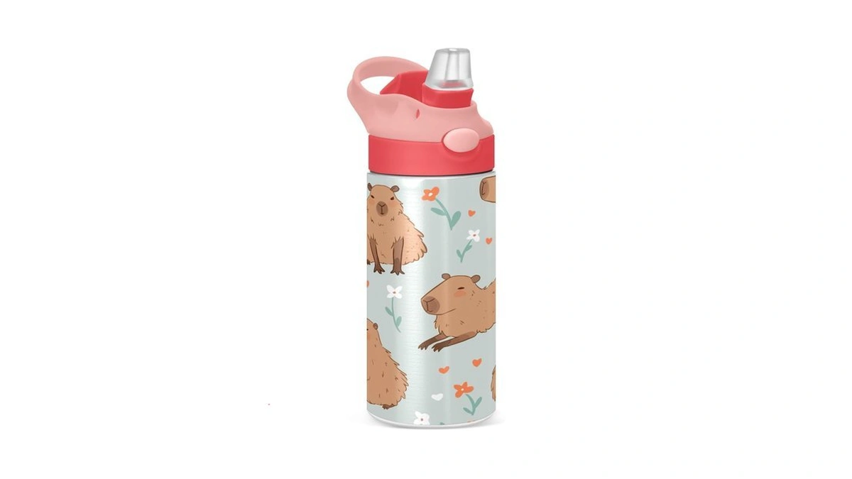 Digtia Cartoon Capybara Kawaii Insulated Water Bottle With Straw Handle