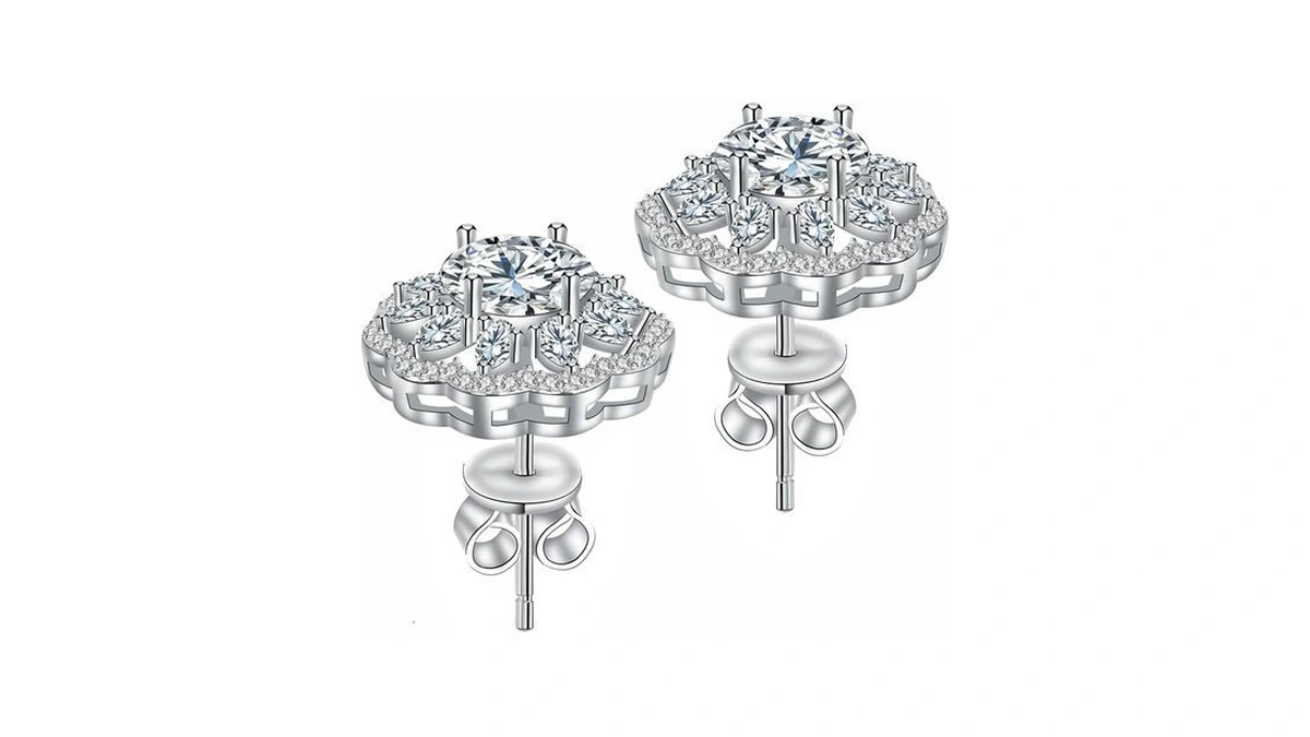 Stud Earrings Moissanite Sunflower S925 Sterling Silver D Color Vvs1