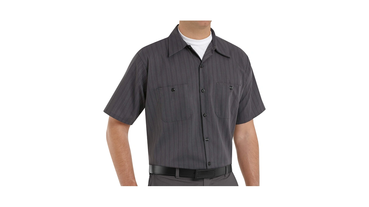 Red Kap Men's Industrial Stripe Work Shirt, Charcoal With Blue/white