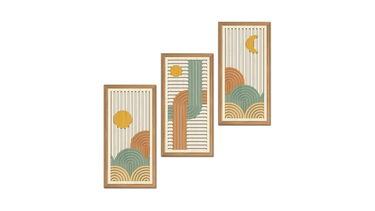 Iarttop 3 Pcs Boho Abstract Wood Wall Art Modern Geometric