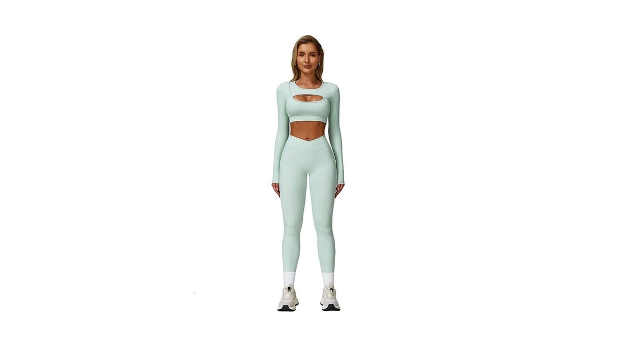 Workout Sets For Women 2 Piece Long Sleeve Cutout Crop