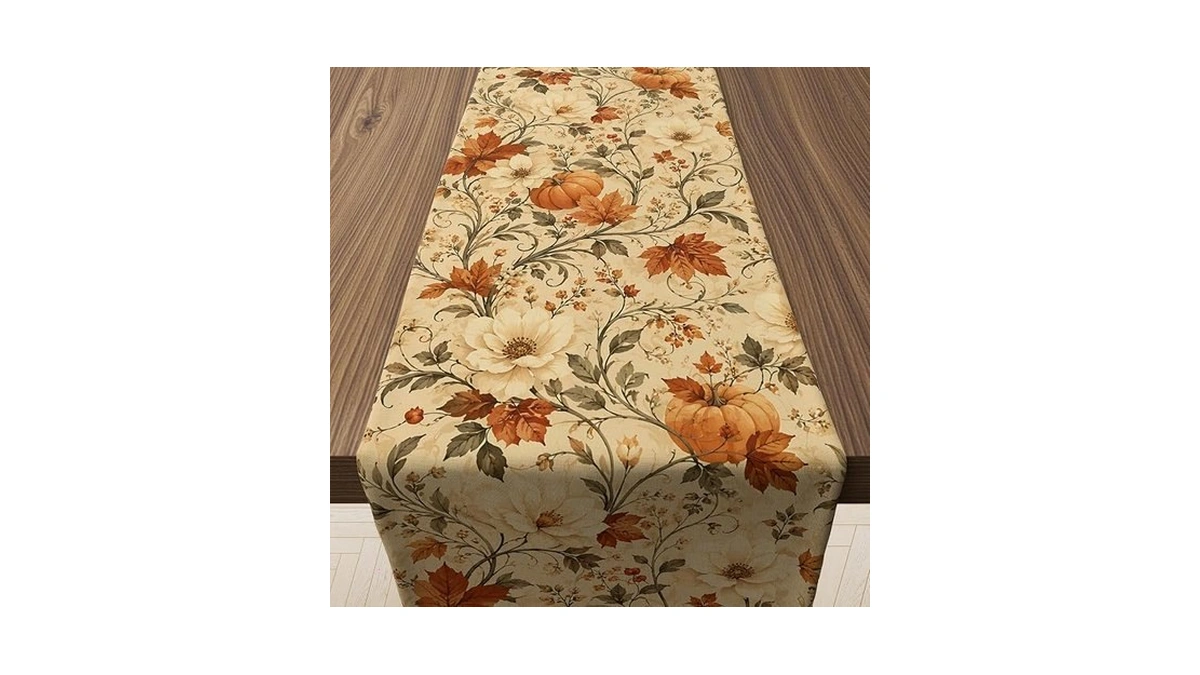 Fall Decor - Vintage Autumn Pumpkin Floral Table Runner