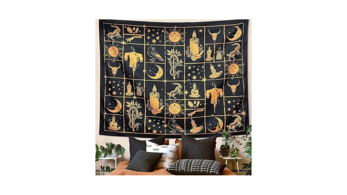 Artcreator Witchy Tapestry Black And Gold Witch Tapestry, Witchy Wall