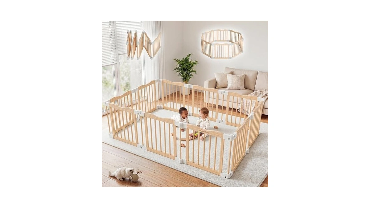 Wooden Baby Playpen, Natural Solid Wood Playpen, 66 X 45
