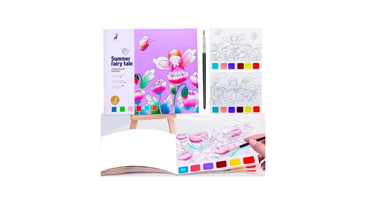 Junqiu Watercolor Coloring Books For Kids Ages 4-8, Pocket Watercolor
