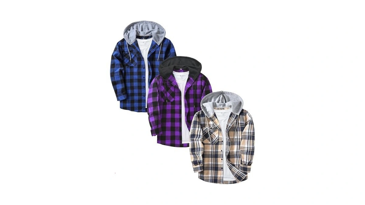 Zity 3 Pack Men's Flannel Hoodie Shirts Long Sleeve Casual