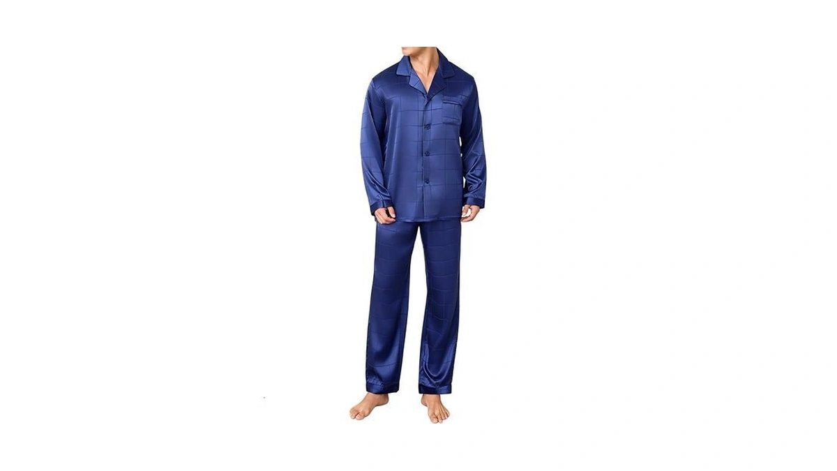 Jupitersecret Mens Silky Satin Pajamas Set Long Sleeve Button-down Luxurious