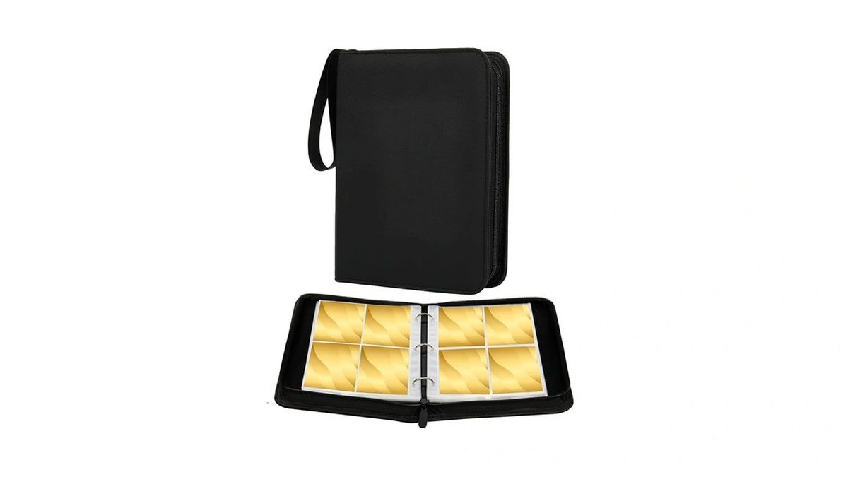 4-pocket Trading Card Binder, Waterproof Pu Leather Zipper Album Holds