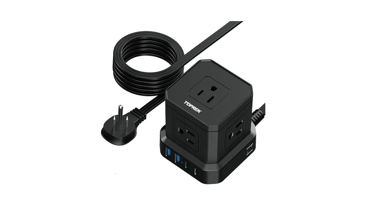 Toprek Power Strip Surge Protector (700j), 10 Ft Flat Extension