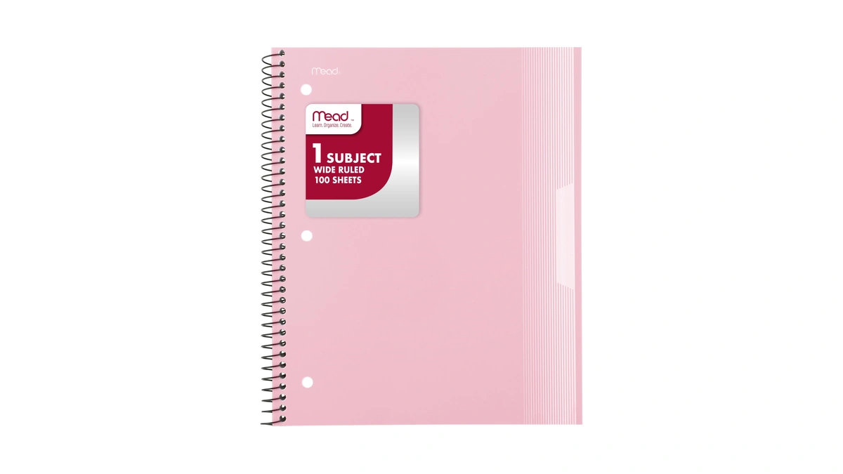 Mead Spiral Notebook, 1 Subject, Wide Ruled Paper, Plastic Cover,