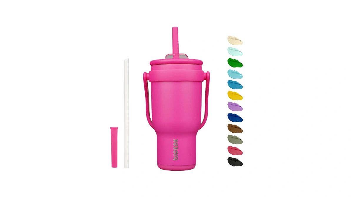 Bjpkpk 30 Oz Insulated Travel Tumbler With Handle And Straw,