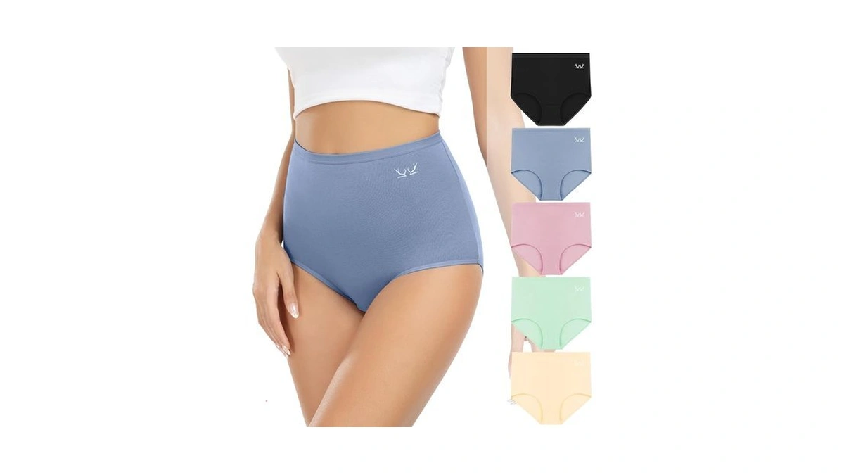 Puliou Women's High Waisted Cotton Underwear Stretch Briefs Full Coverage