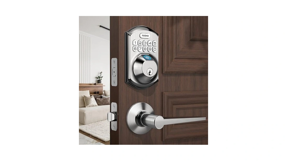 Teeho Te002l Fingerprint Door Lock With 2 Lever Handles, Keyless