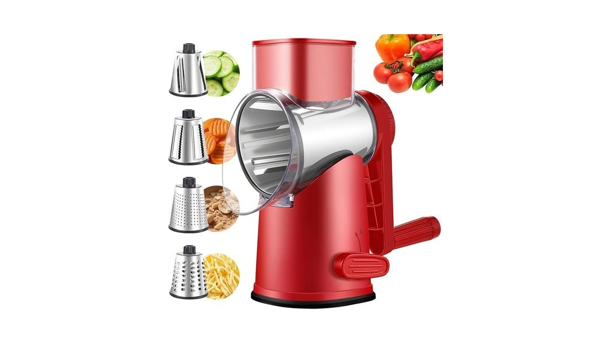 Weltonhm Rotary Cheese Grater With 4 Blades, Large Hand Crank