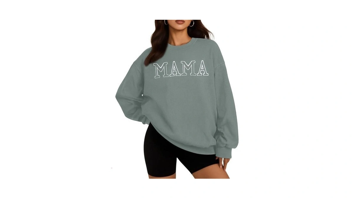 Astanfy Mama Sweatshirts Women Embroidered Mama Shirt Mom Crewneck Pullover