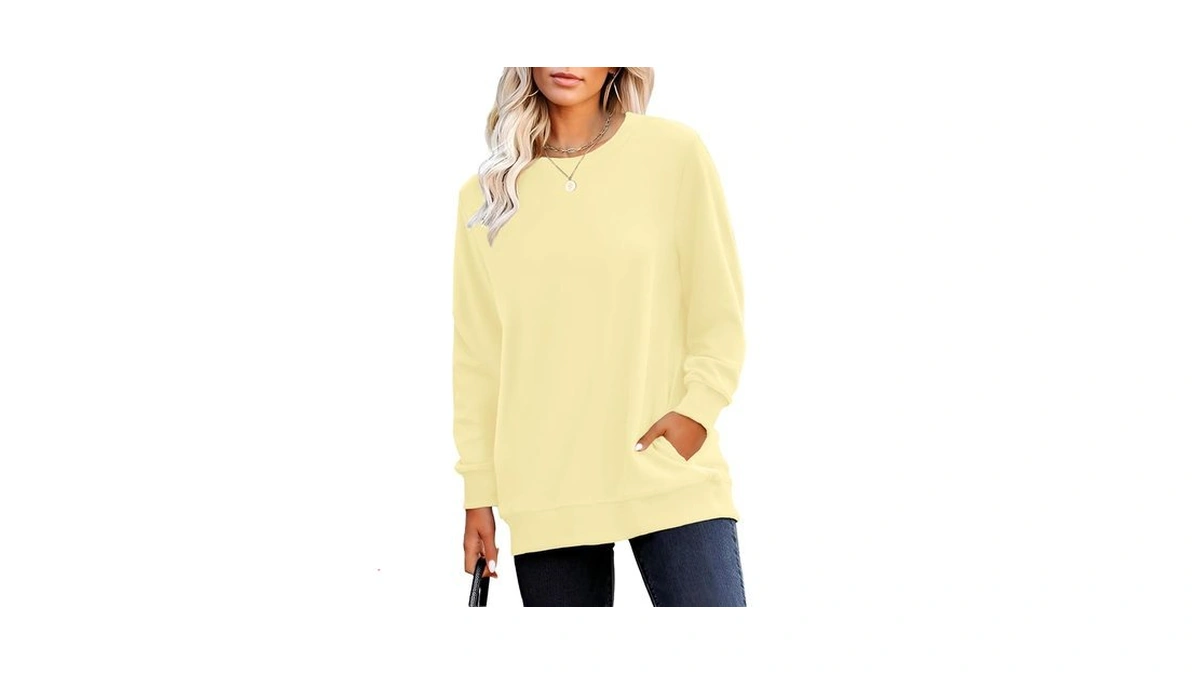 Rumia Crewneck Fall Sweatshirts For Women Plain Long Sleeve Top