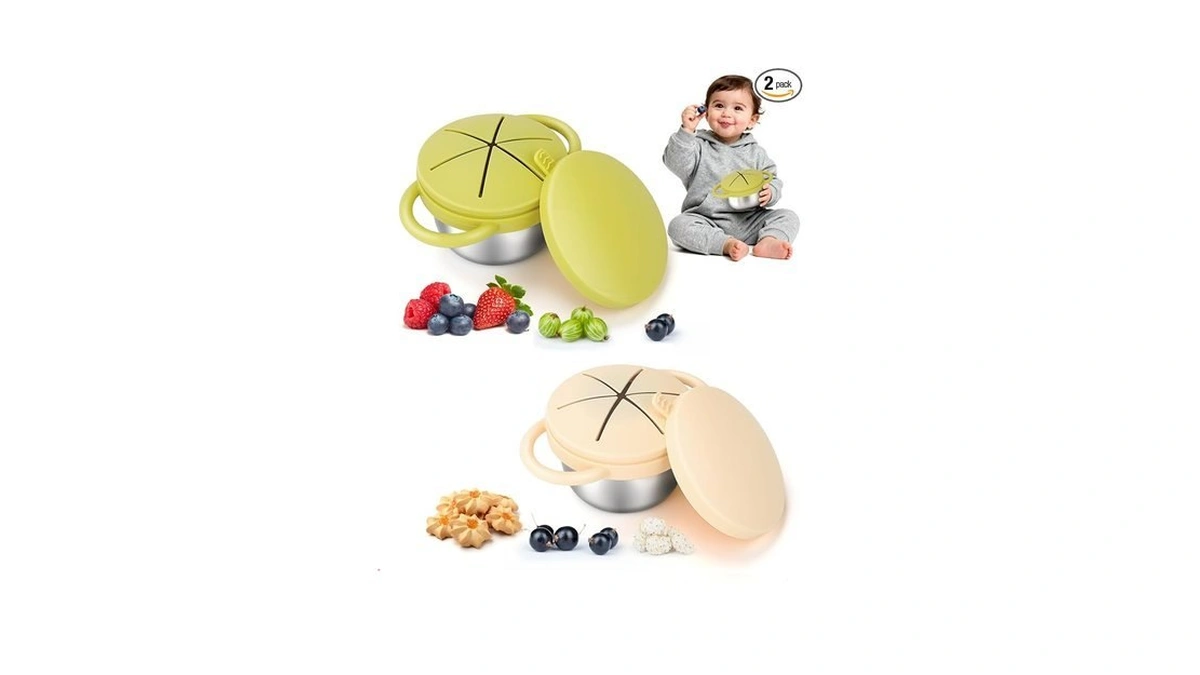 Lotbill 2-pack Stainless Steel Toddler Snack Cups, Spill-proof Double-lid