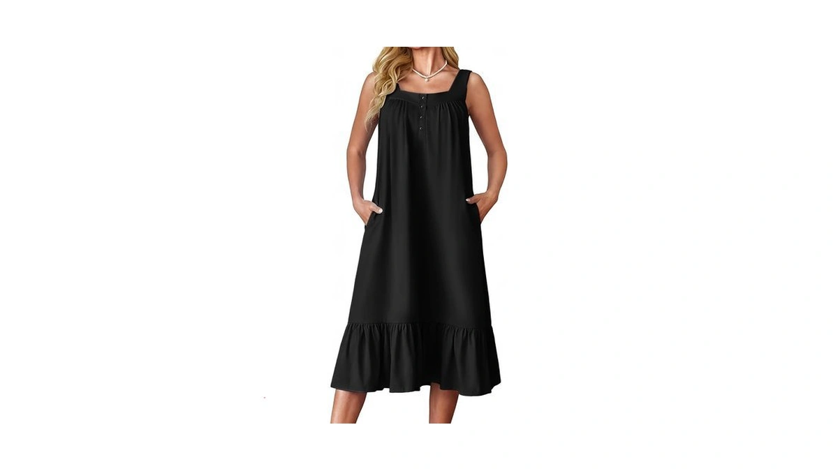 Ekouaer Ladies Nightgowns Soft Cotton Long Sleeveless Night Gown Plus