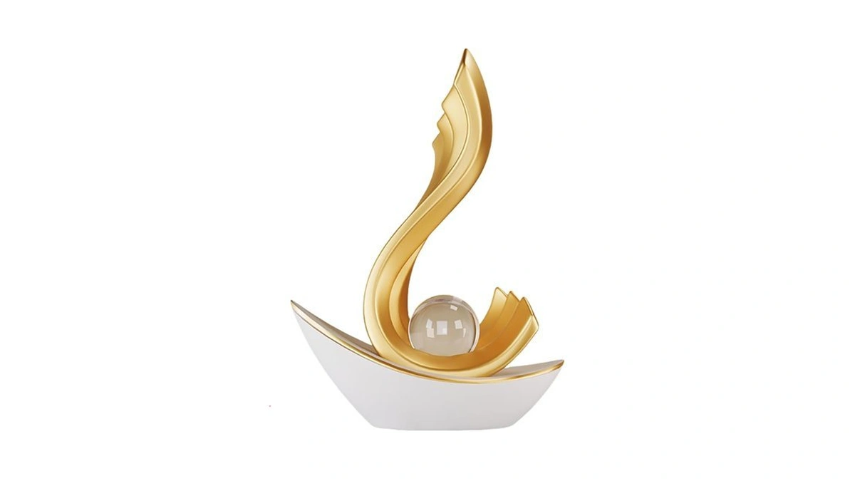 Xgzy Gold Sailboat Sculpture With Crystal Ball- Modern Art Home/office