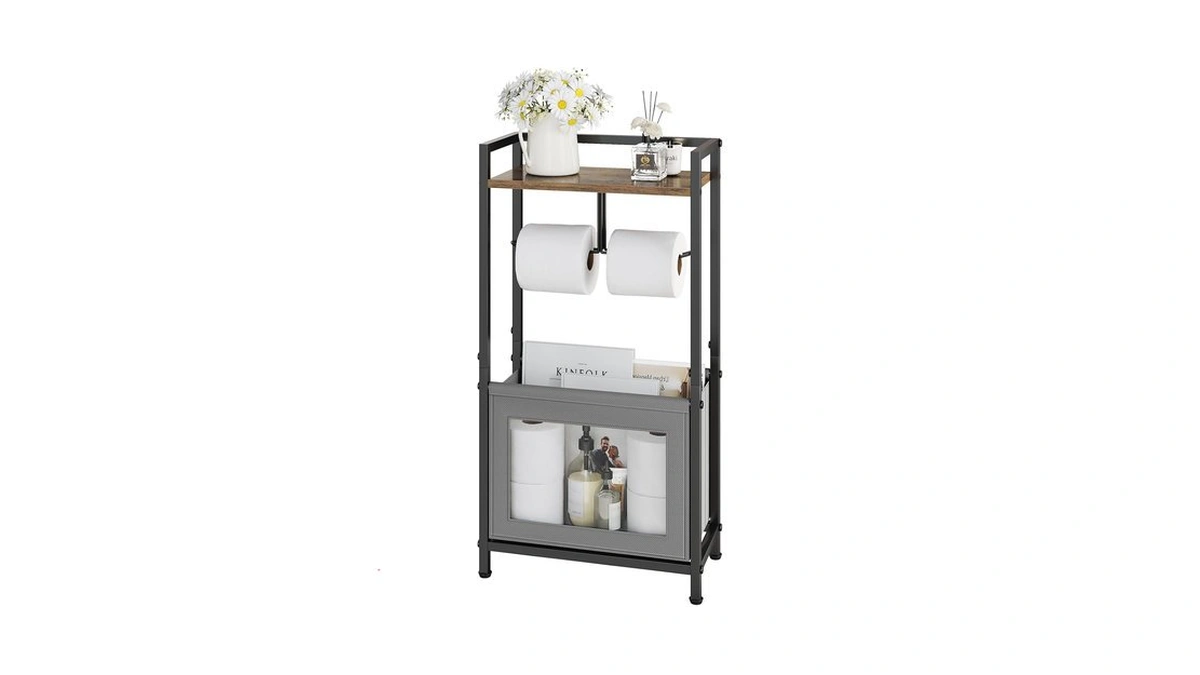 Toilet Paper Holder Free Standing With Storage Basket, Bathroom Tissue