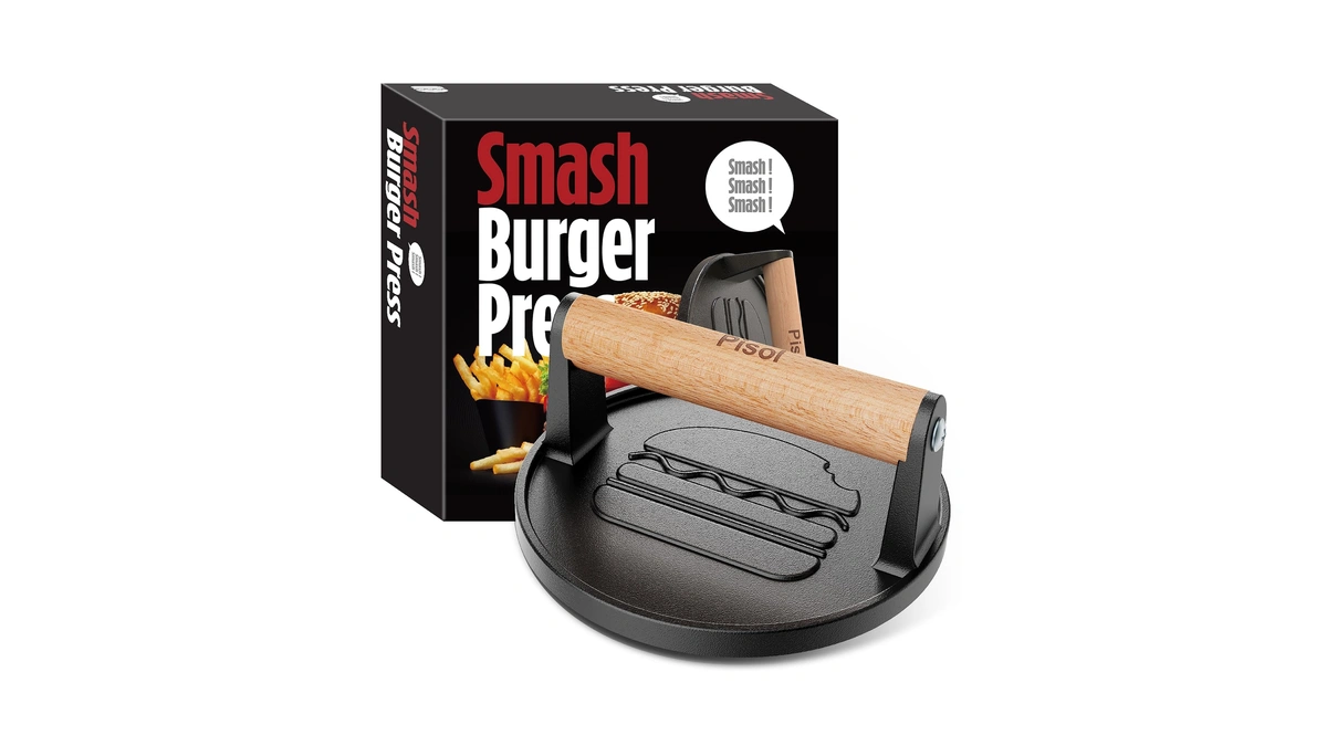 Pisol Smash Burger Press, Pre-seasoned Cast Iron Hamburger Smasher, 2