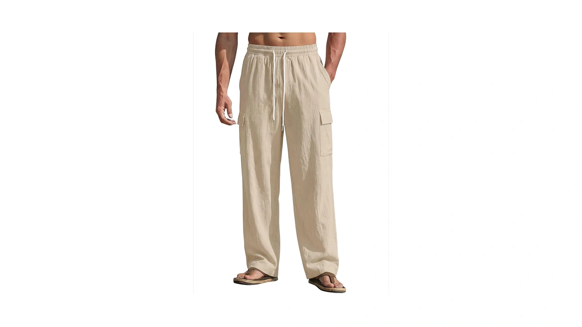 Tafle Mens Linen Pants Casual Summer Beach Pants Lightweight Elastic
