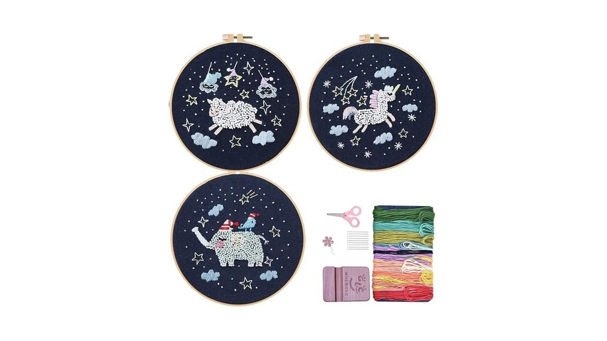 Whewglc Embroidery Kit For Beginners, 3 Set Embroidery Starter Kit
