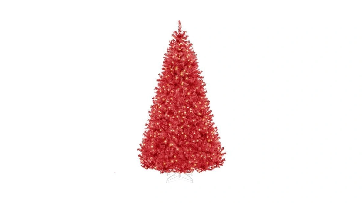 Best Choice Products 7.5ft Pre-lit Red Christmas Tree, Full Artificial