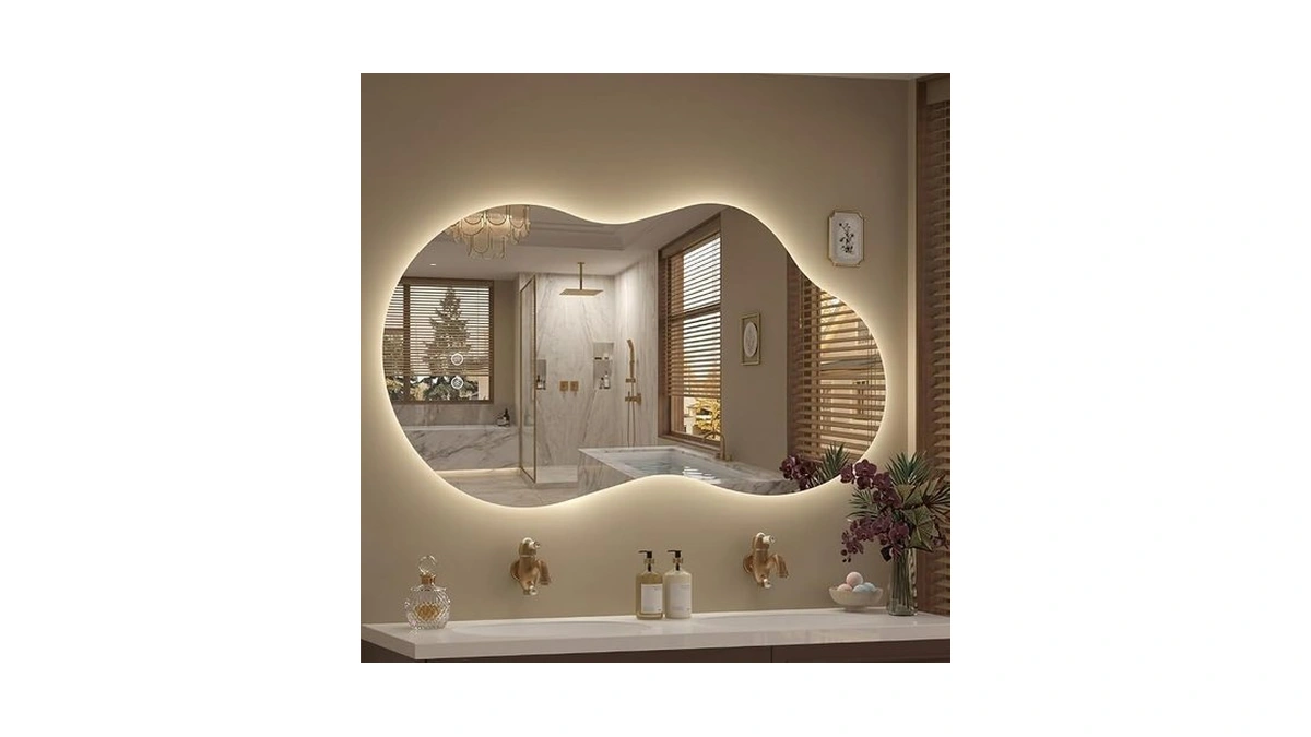 Irregular Led Mirror With Lights 40x24 Inch Backlit Asymmetrical Bathroom