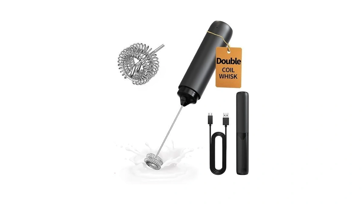 Circle Joy Rechargeable Milk Frother Hanheld, Dual Coil Whisk Head