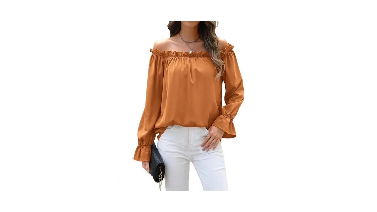 Off Shoulder Blouses For Women Dressy Casual Retro Ruffle Trim
