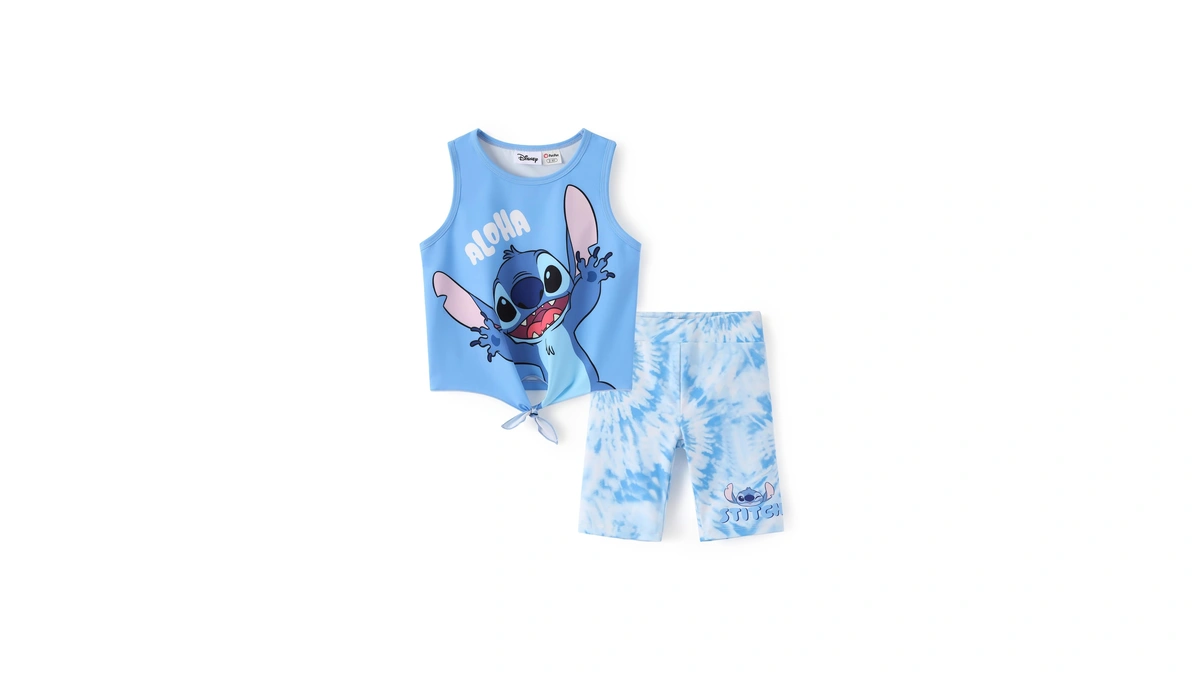 Disney Stitch Girls 2 Piece Shorts Set Toddler Sleeveless Knot
