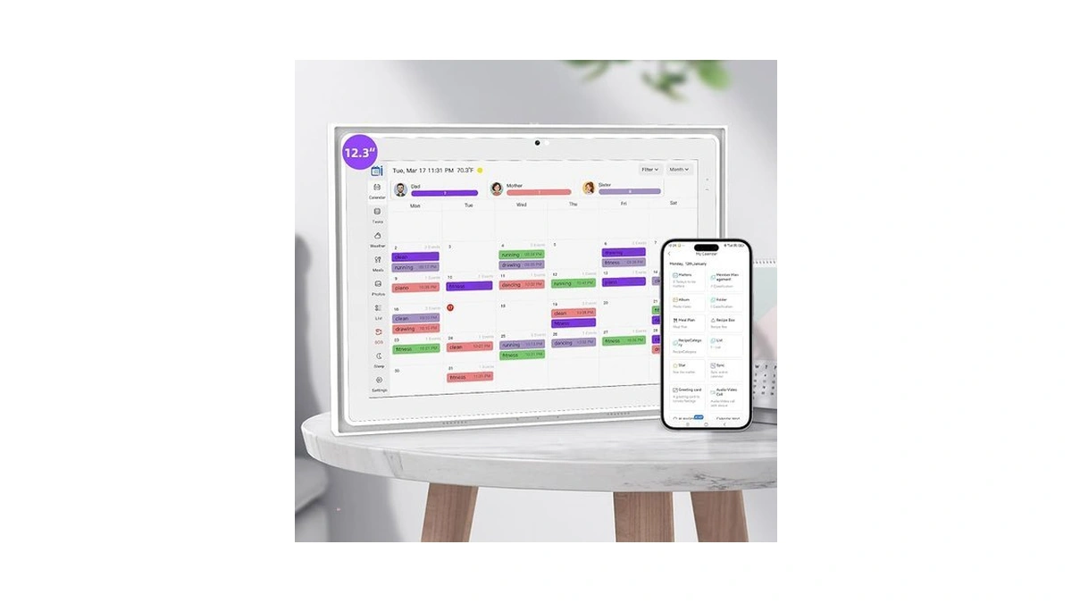 12.3 Inch Digital Calendar, 1920x1280 Ips Digital Picture Frame, 32gb