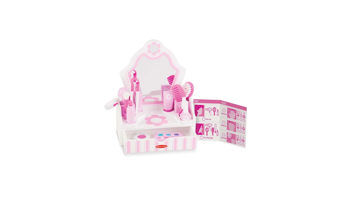 Melissa & Doug Wooden Beauty Salon Play Set, 18-piece Vanity