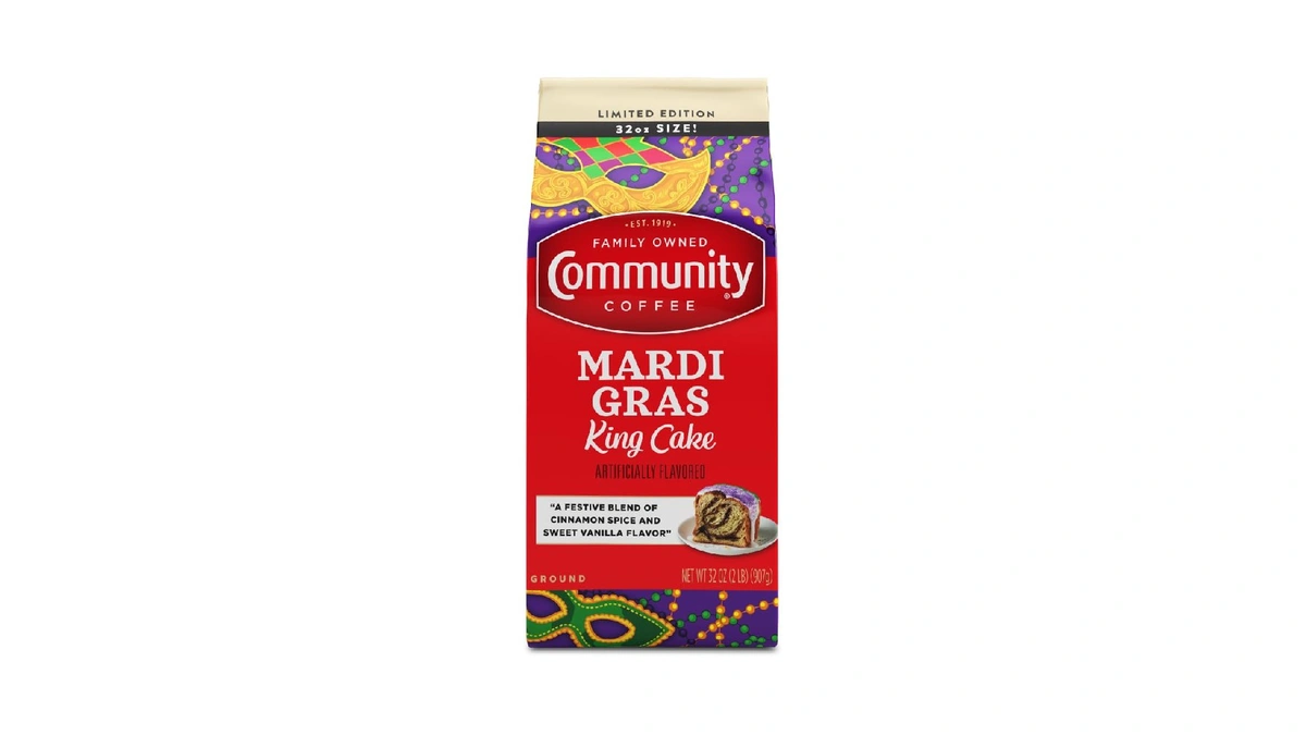 Community Coffee Mardi Gras King Cake Flavored 32 Ounces, Medium