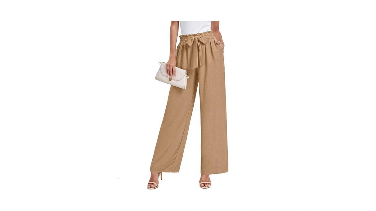 Freeoak Petite Women Linen White Casual Office Work Loose Pants