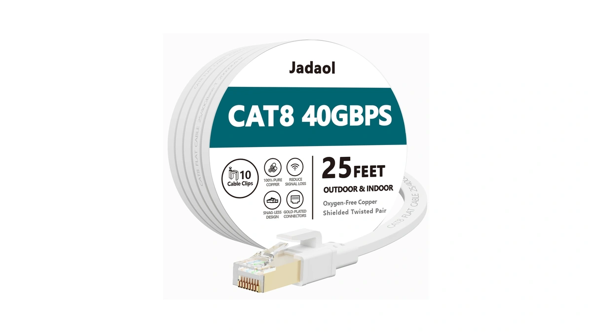 Jadaol Cat 8 Ethernet Cable 25 Ft, 40gbps 2000mhz Flat