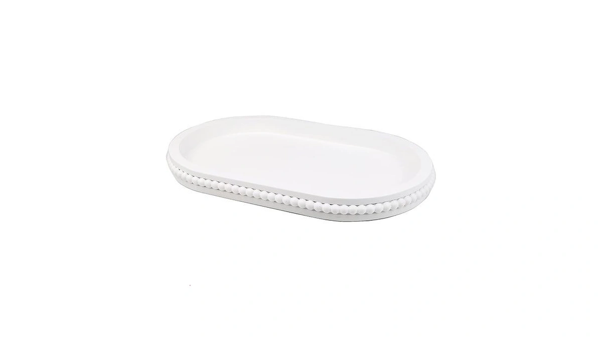 Hrastany Oval Wood Serving Tray With Wooden Beads, Outdoor Farmhouse