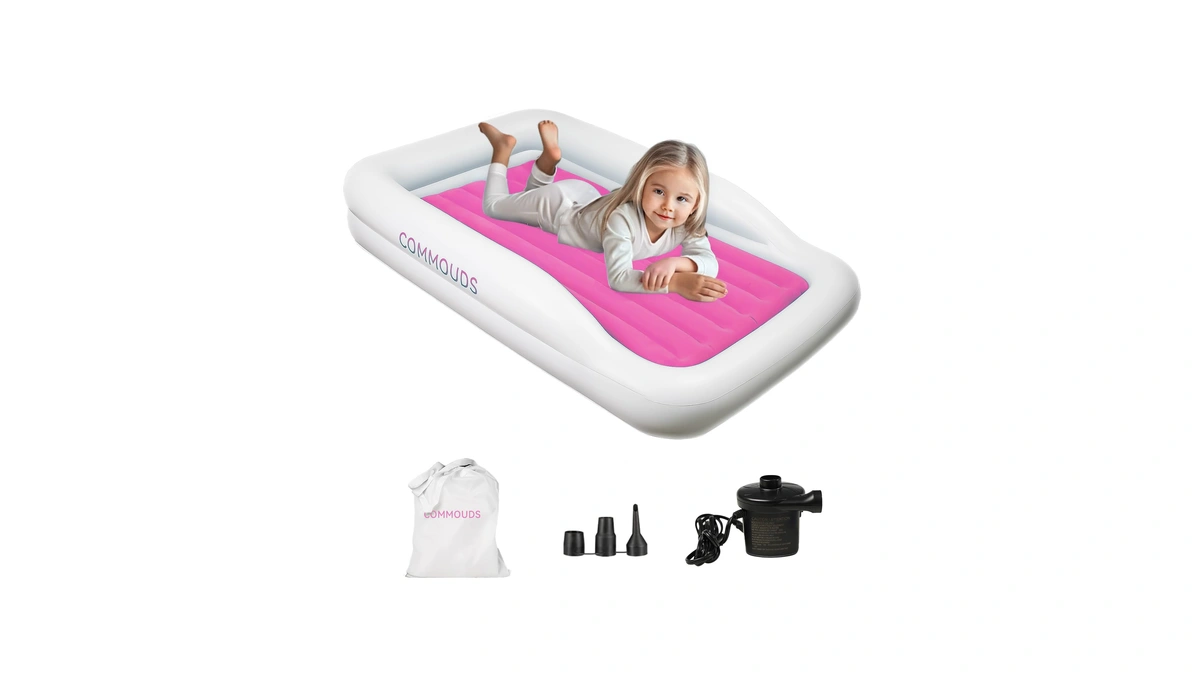 Commouds Portable Toddler Travel Bed With Safety Bumpers, Inflatable Kids