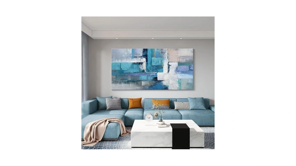 Ajaziko Blue Modern Wall Art For Living Room - Blue
