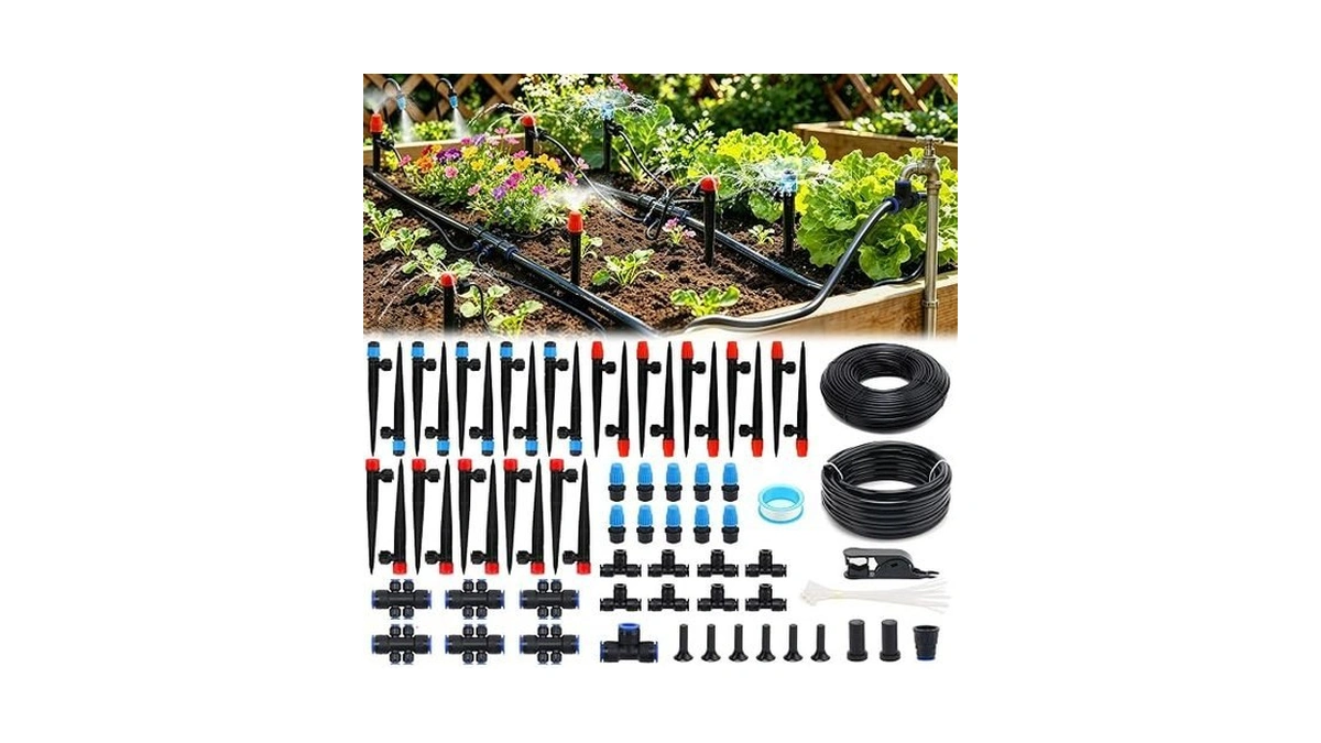 230ft Quick-connect Drip Irrigation System Kit - 33ft 1/2" Main