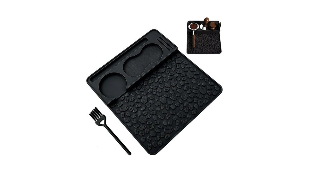 Espresso Tamping Mat Coffee Tamper Mat, 10.19″×9.44″ With Brush (black)