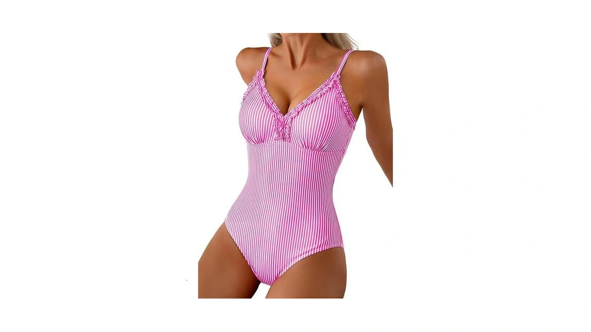 Aleumdr Ruffle Trim One Piece Tummy Control Swimsuits For Women