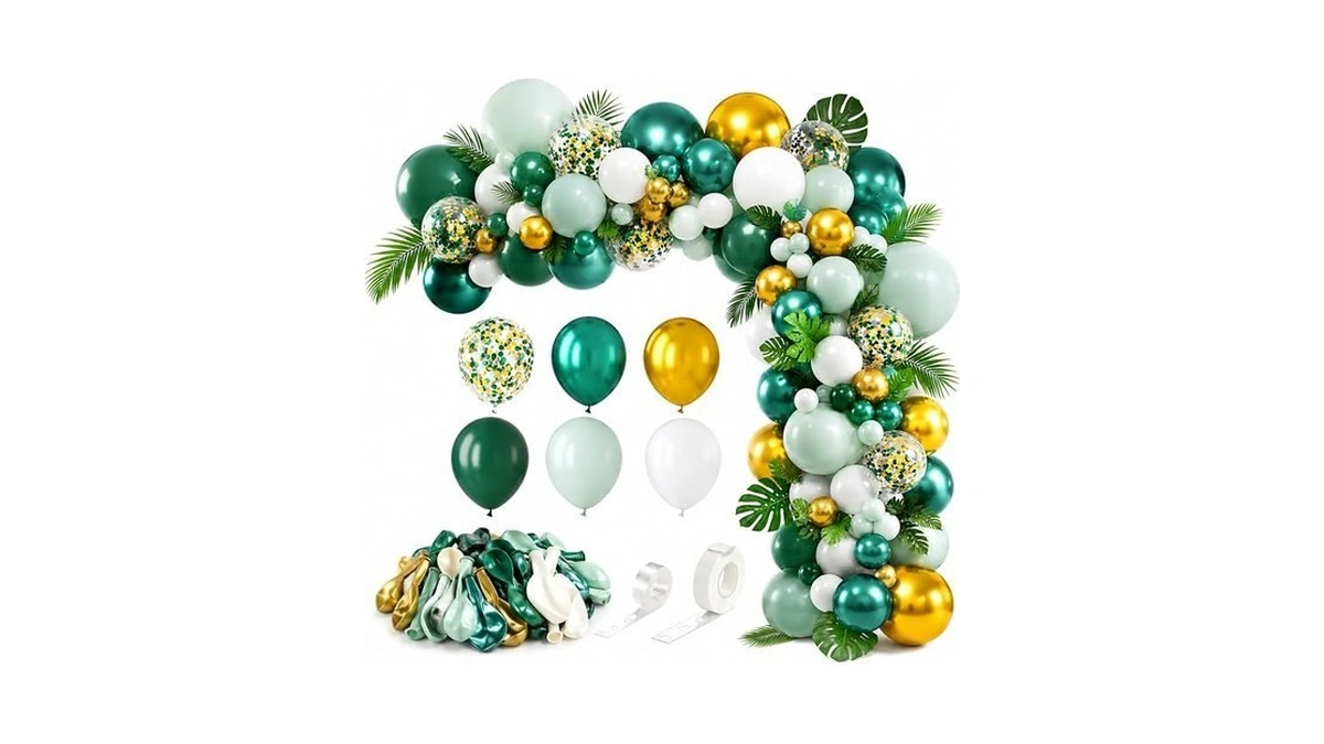 Green And Gold Balloons 83pcs 12in Dark Green Gold White