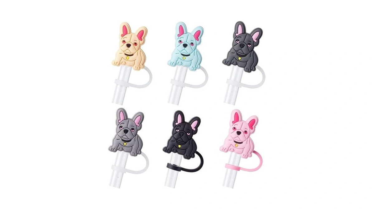 6pcs French Bulldog Straw Cover Cap For Stanley Cup 40oz/30oz