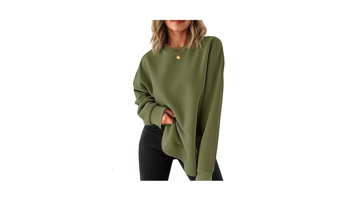 Fisoew Womens Crewneck Sweatshirts Casual Long Sleeve Side Split Hihg